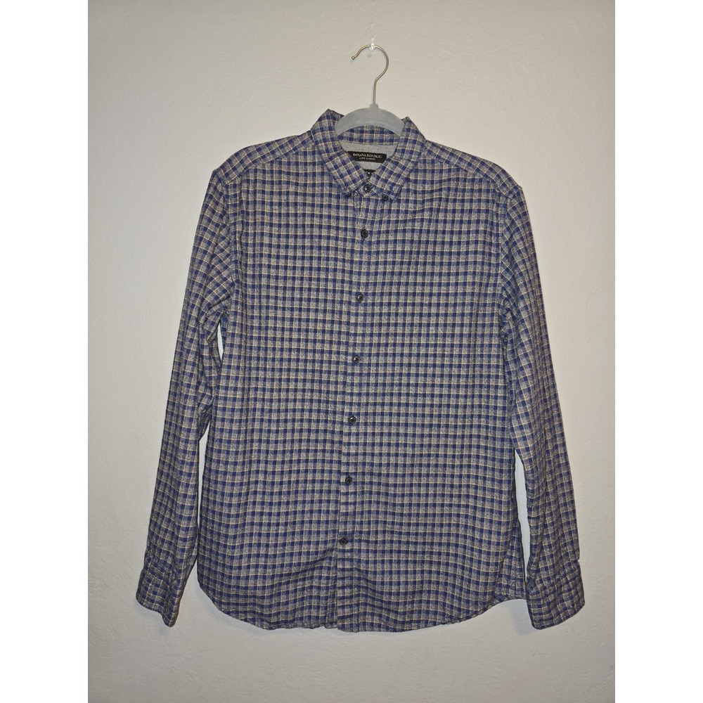 Banana Republic Mens Luxe Flannel Camden Fit Blue Plaid Button Up Classic Sz M